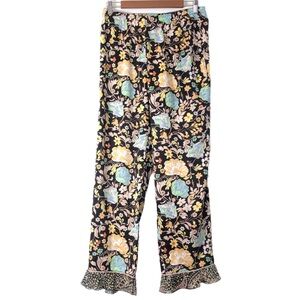 Victoria’s Secret Black Floral Satin Ruffle Pajama Pants
